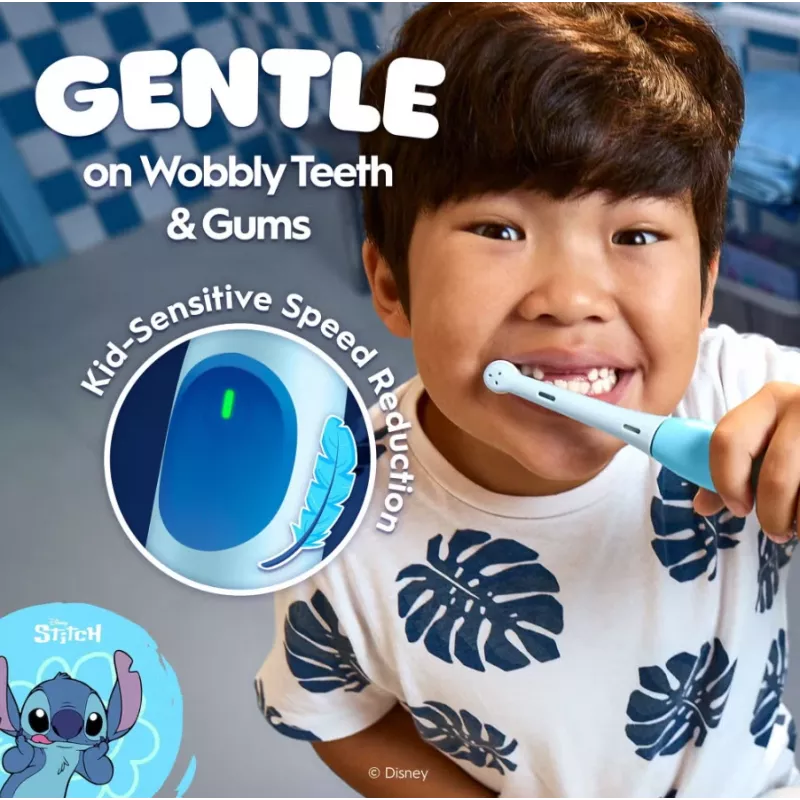 Oral-B iO Kids Disney Stitch elektrinis dantų šepetėlis su kelioniniu dėklu, įkraunamas, 6Y+, 1 šepetėlio antgalis, 3 režimai
