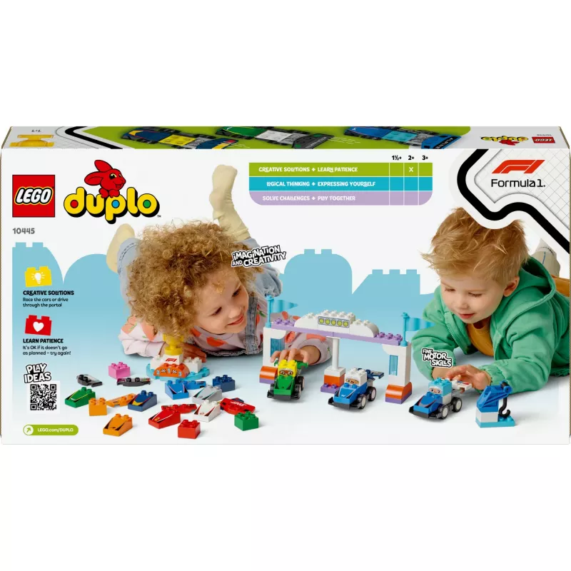LEGO DUPLO 10445 F1 Team lenktyniniai automobiliai ir vairuotojai