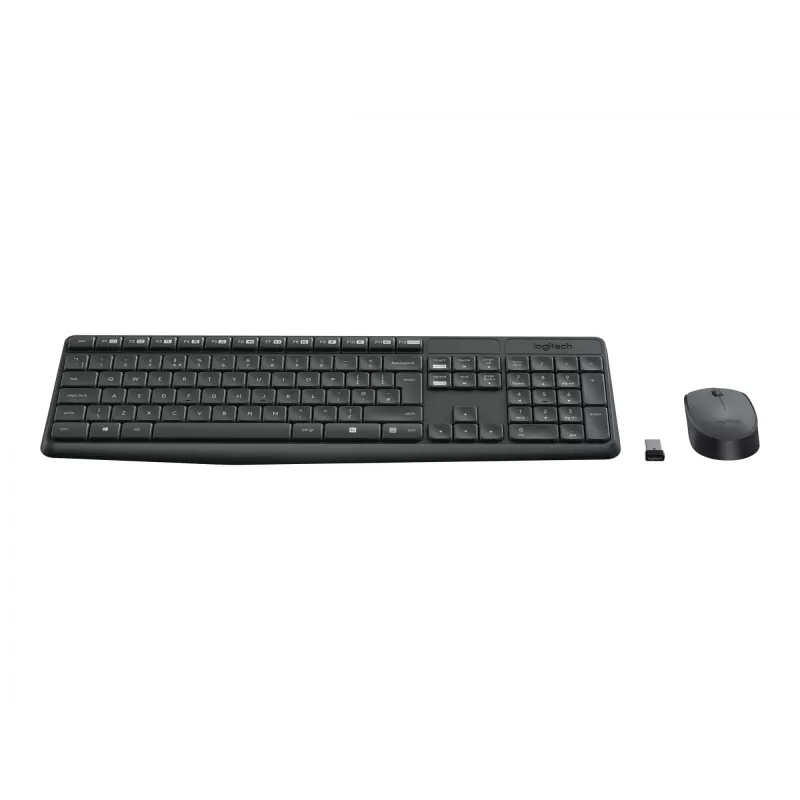 Belaidis klaviatūros ir pelės rinkinys Logitech MK235, pilno dydžio, pilka