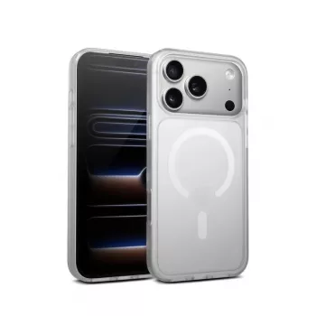 Crong Hybrid Matte Magnetic dėklas iPhone 17 Pro — permatomai baltas, PC+TPU