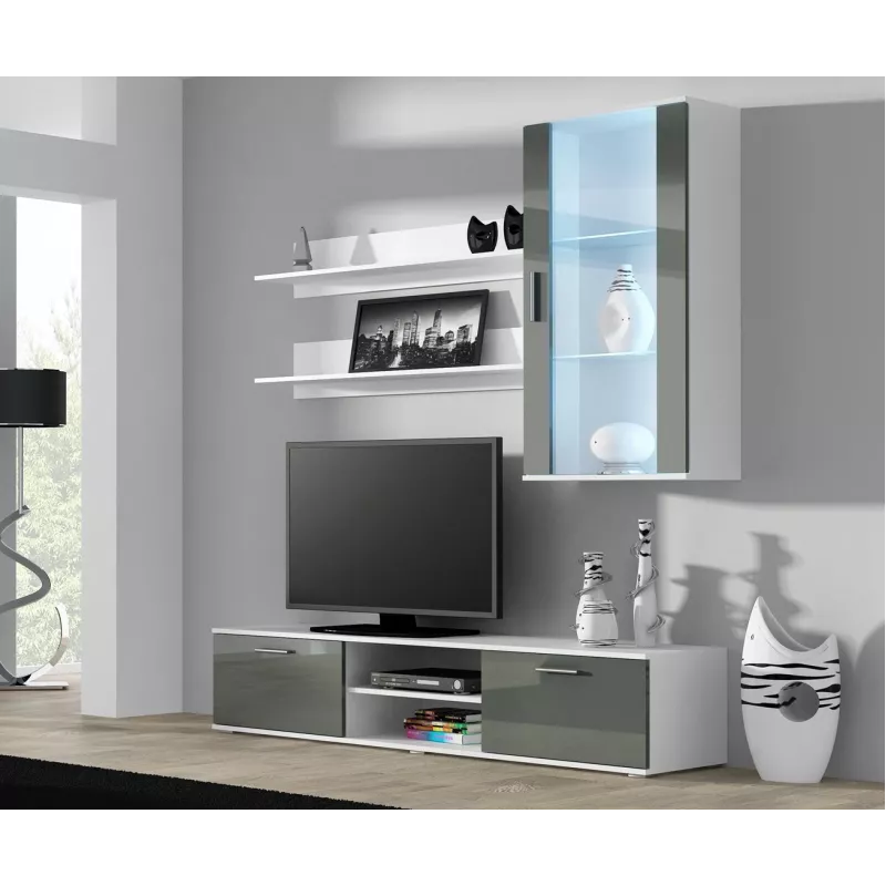 Cama TV stovas SOHO 180 baltas/pilkas blizgus