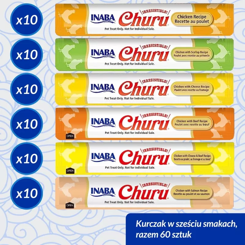Katės skanėstas Inaba Foods Churu Varieties – vištiena, 60 vnt. × 14 g tūbelės