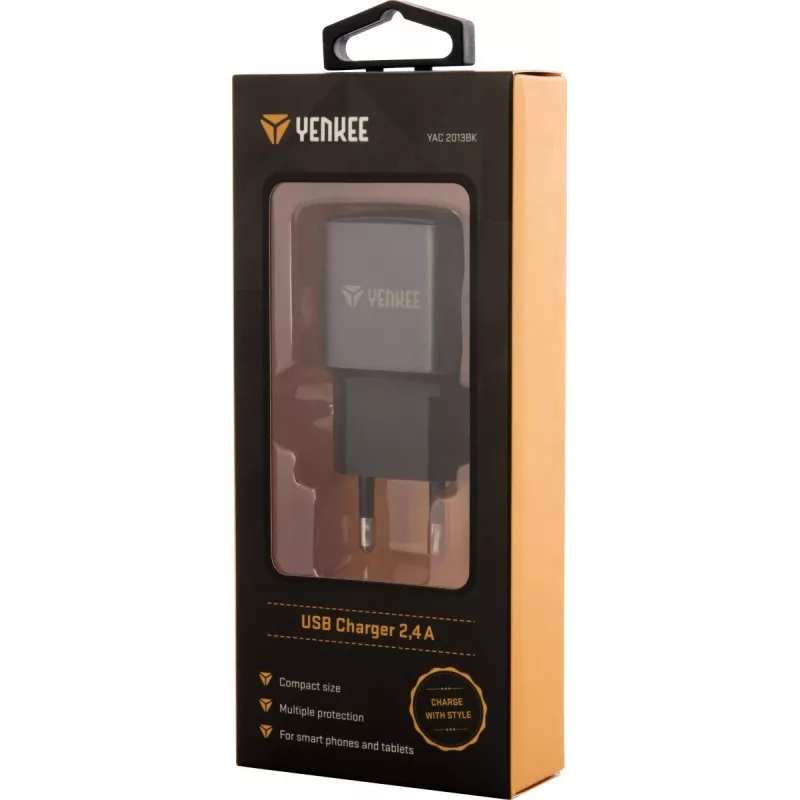 Sieninis USB-A įkroviklis YENKEE YAC 2013BK — 12W, 2.4A