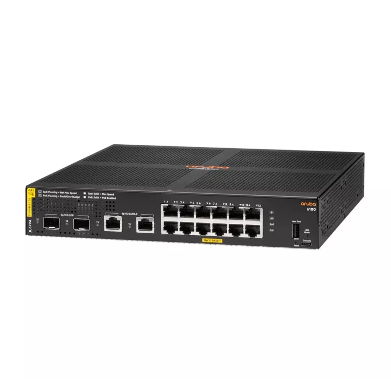 HPE Aruba Networking 6100 12G Class4 PoE 2G/2SFP+ 139W valdomas L3 gigabitinis Ethernet (10/100/1000) maitinimas per Ethernet (PoE) 1U juodas