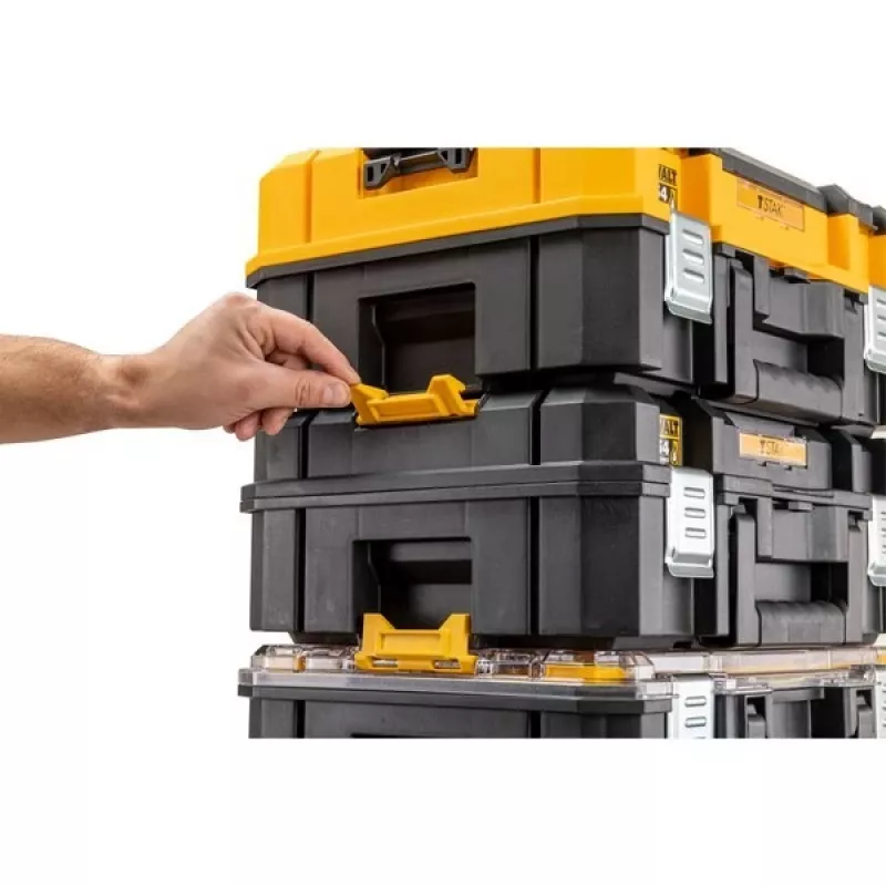Dėklas įrankiams DeWalt DWST83344-1, vandeniui atsparus, geltonas, 440×183×332 mm, 2 rankenos, užrakinimas