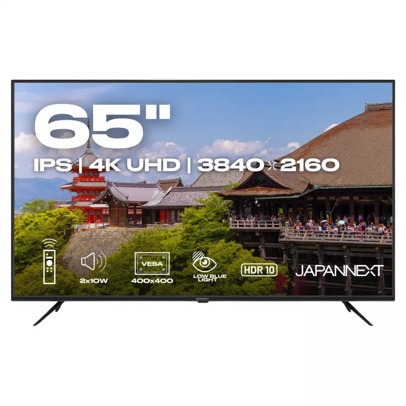 164,0 cm (65 inch) JAPANNEXT JN-IPS650UHD60F 4K IPS monitorius, 3840x2160, 60Hz, HDMI, USB, WLAN, garsiakalbiai, juodas