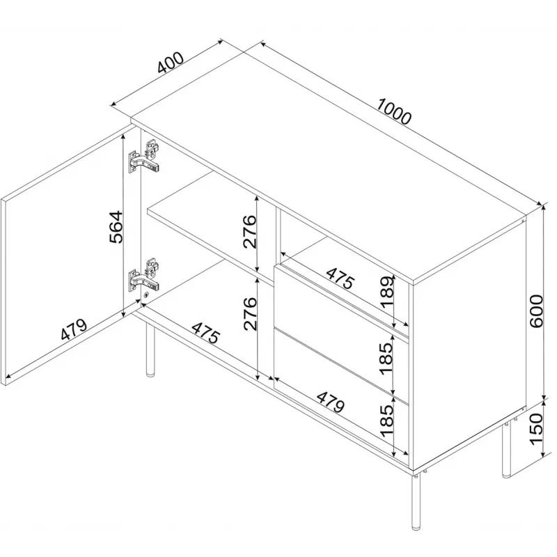 1D2S TRESSE komoda 100x40x75 matinis žalias