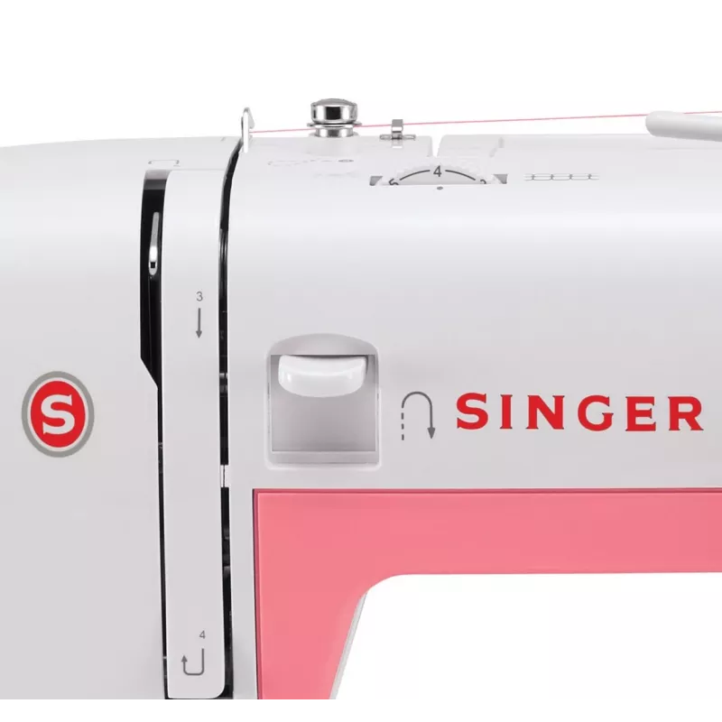 Singer Simple 3210 automatinė siuvimo mašina, elektromechaninė, 10 dygsnių, 4 žingsnių kilpų siuvimas, laisvoji platforma, 85 W, balta/rožinė