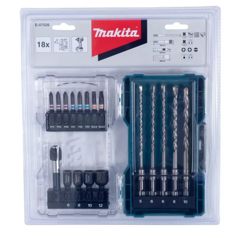 Antgalių rinkinys Makita E-07026 18 vnt.