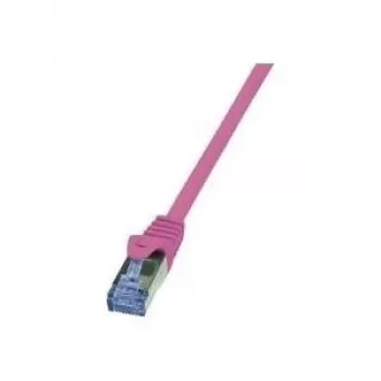LogiLink CQ3029S RJ45 tinklo kabelis, jungiamasis kabelis CAT 6a S/FTP 0,50 m rožinis, nedegus, su fiksatoriumi
