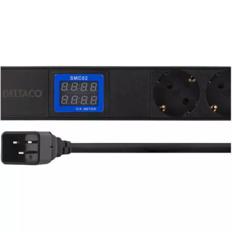 PowerWalker 10133010 PDU 1U Juodas, F tipo lizdai, C20 jungtis, 16 A, 3500 W, 2 m laidas