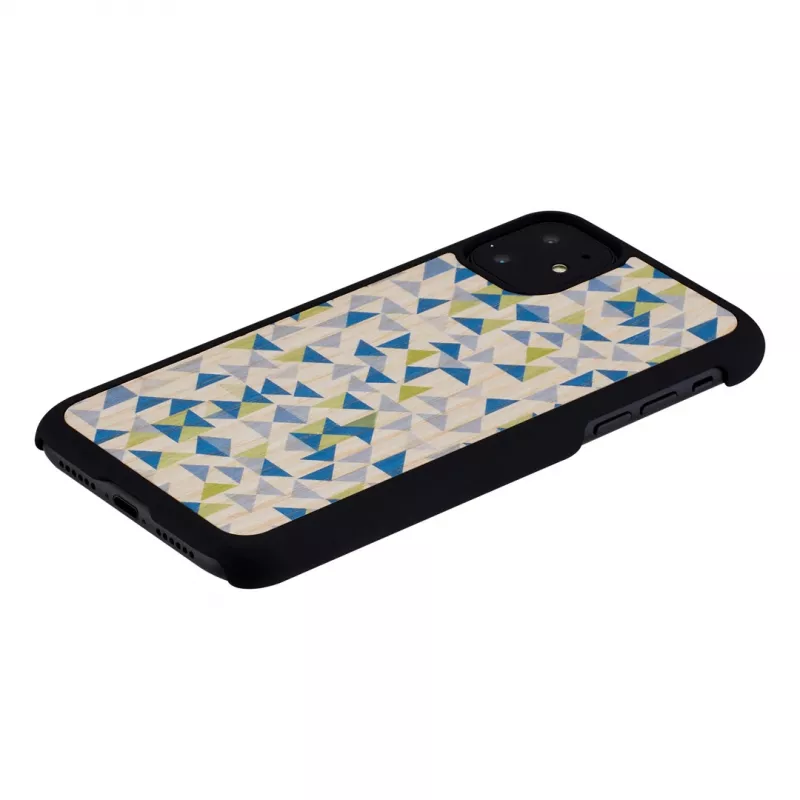 Korpusas iPhone 11 man and wood — mėlynas trikampis ant juodo, kietas apvalkalas