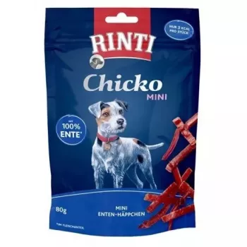 Šunų dresūros skanėstai RINTI Chicko Mini Duck 80 g – be grūdų, antienos skonio, 55% baltymų, pakelis
