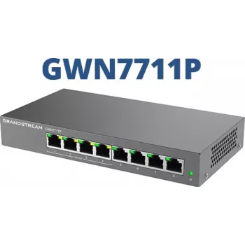 Valdomas L2 Gigabit PoE tinklo jungiklis Grandstream GWN7711P – 8x RJ-45 10/100/1000, 48V DC, stalinis/sieninis