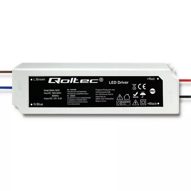 LED tvarkyklė Qoltec 50944, 12V DC, 100W, IP67
