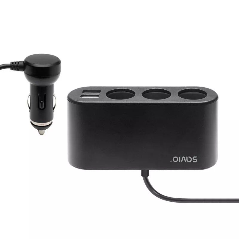 Automobilinis USB įkroviklis SAVIO SA-024 – universalus mobiliųjų įrenginių įkroviklis, įėjimas 12–24 V, išėjimas 5 V, juodas, cigarečių degtukas