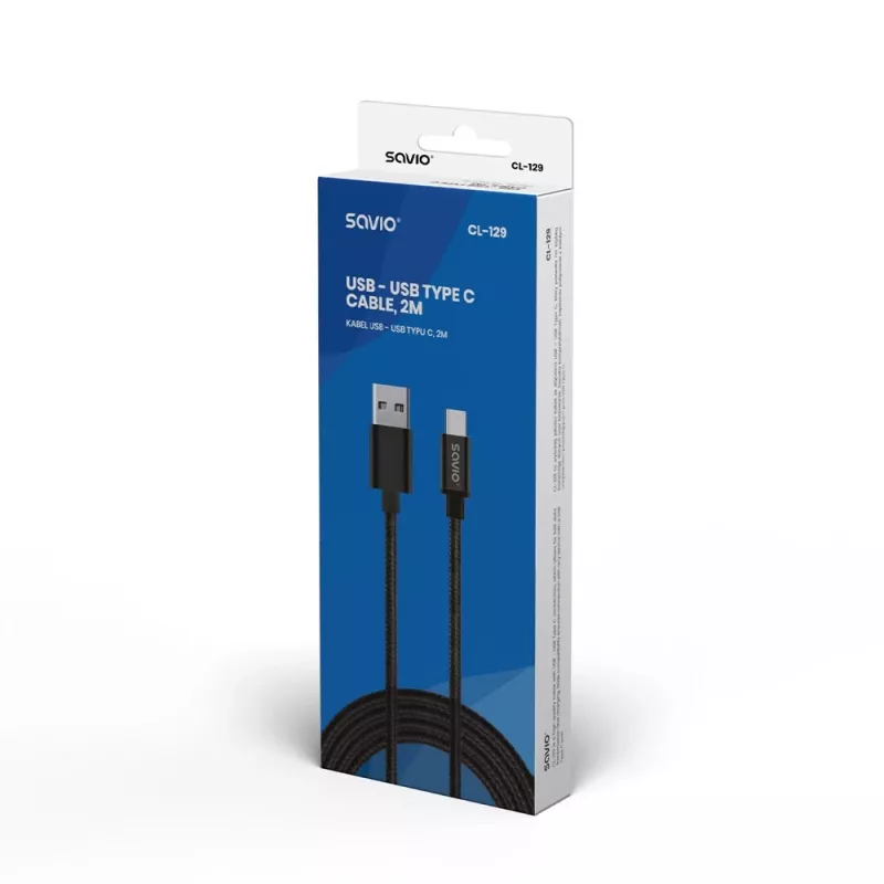 Savio CL-129 USB kabelis 2 m USB 2.0 USB A USB C juodas