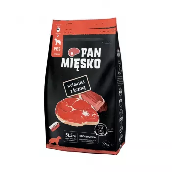 Sausas šunų ėdalas Pan Miesko Jautiena su Ožka Suaugusiems Traškus M — 9 kg, 30% Baltymų, 20% Riebalų, Be Glitimo