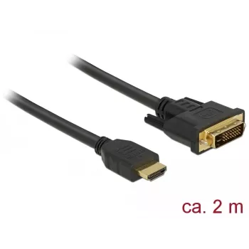 DeLOCK HDMI / DVI-D laidas, 2,0 m, triguba izoliacija, juodas, su varžteliais (85654)