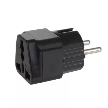 Maclean MCE155 universalus elektros kištuko adapteris, UK lizdas – ES kištukas, juodas