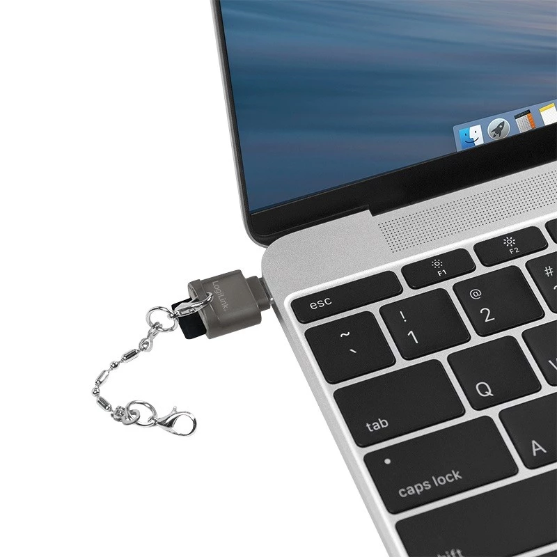 USB-C į microSD atminties kortelių skaitytuvas su raktų pakabuku