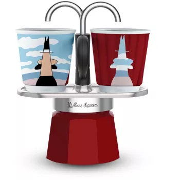 Stalvirkinis mokos kavos virimo aparatas BIALETTI MINI EXPRESS Magritte raudonas – 0001406, mažos talpos espresso virimo puodas