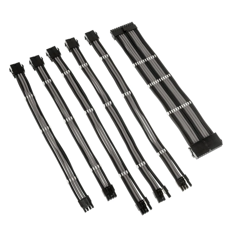 Prailginimo rinkinys Kolink Core Adept — pintas PET apvalkalas, variniai laidininkai, 300–350 mm ilgiai, 6 vnt. rinkinys