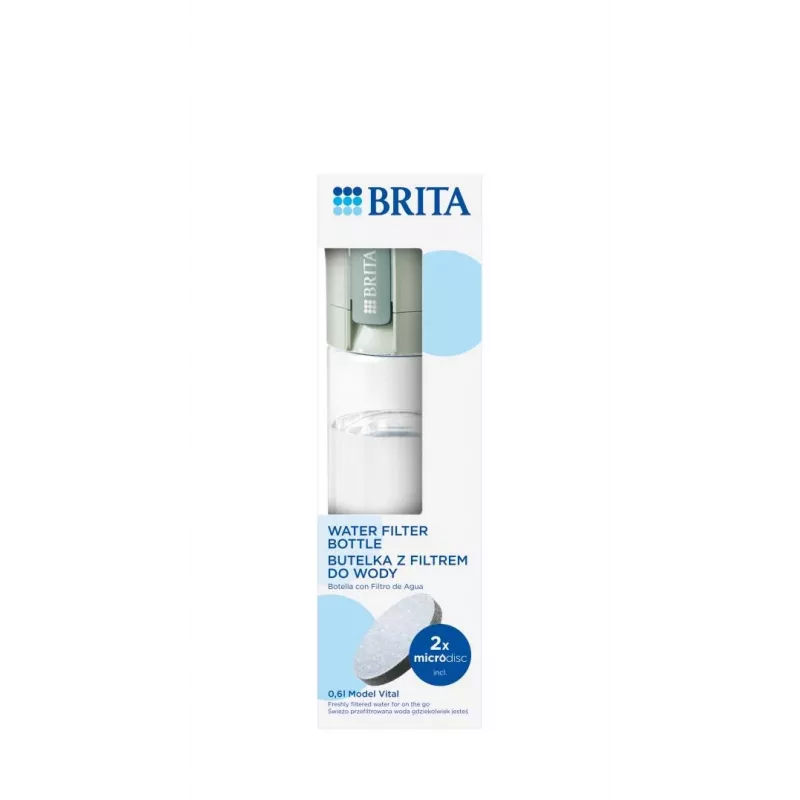 Vandens butelis daugkartinis BRITA Fill&Go Vital 600 ml su integruotu MicroDisc filtru, Žalias