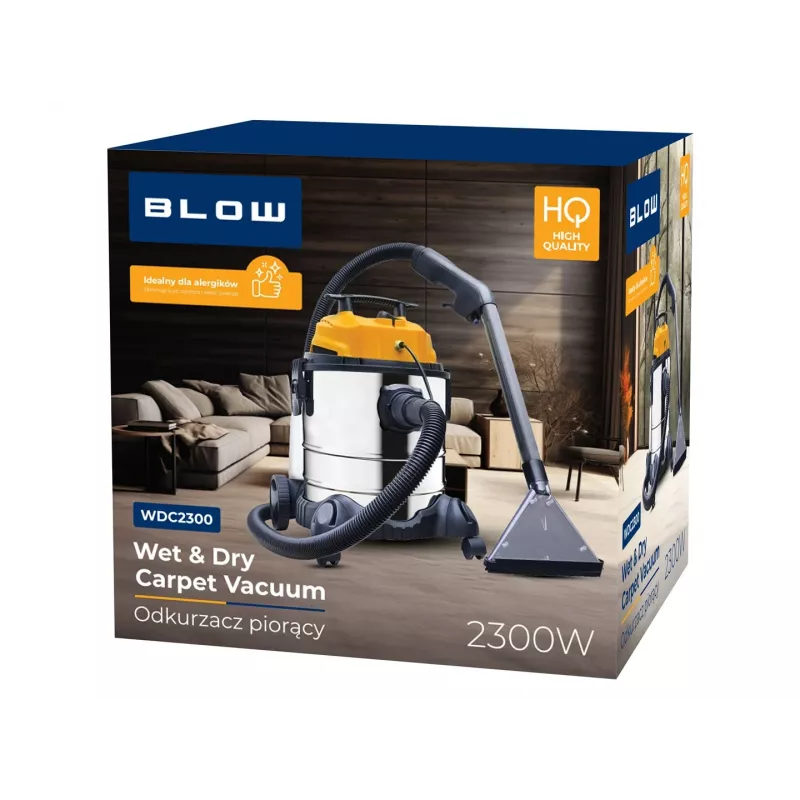 Važiuojantis plovimo dulkių siurblys BLOW WDC2300 — purvinas vanduo 25 L, švarus vanduo 4,5 L, 1,5 m žarna, 6 m laidas, 7,35 kg