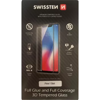 Apsauginis stiklas SWISSTEN 3D Full Glue Glass iPhone 11, juodas