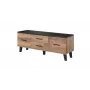 TV stovas Cama Meble LOTTA 140 cm – wotan ąžuolo rėmas, juoda medžio drožlių plokštės viršus, 1400×400×530 mm