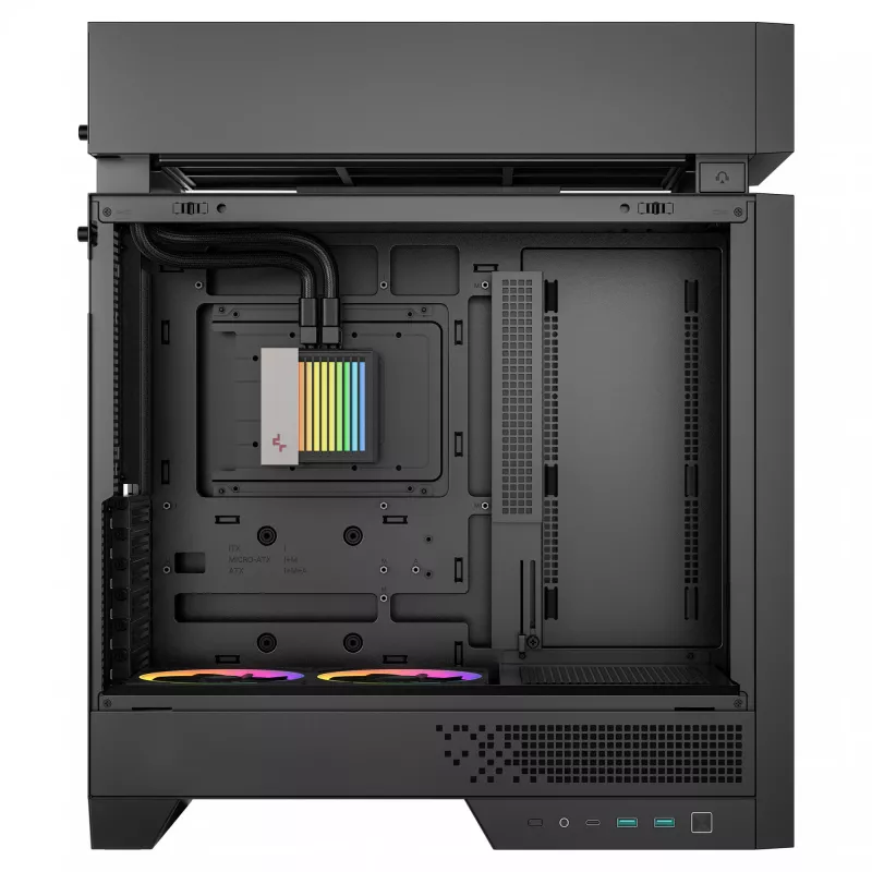 Kompiuterio korpusas DeepCool CL6600 Black – ATX/micro-ATX/Mini-ITX, ATX/PS2/SFX/SFX-L maitinimo šaltiniai, 140 mm priekiniai ventiliatoriai, 120/140 mm viršuje/gale, 2.5/3.5 colio diskai