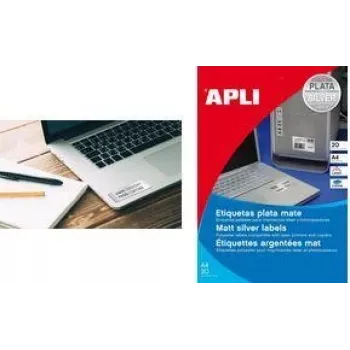 Lipnios etiketės APLI SP-10066 sidabrinės poliesterio A4 4,57x2,12 cm 960 vnt.