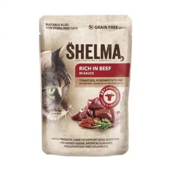SHELMA Rich in beef in sauce - šlapias kačių ėdalas su jautiena padaže - 85g