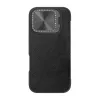 Telefono dėklas Nillkin Qin Prop Leather, iPhone 16, juoda oda, kortelių kišenė