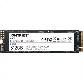 Vidinis SSD PATRIOT P300 512 GB M.2 PCIe NVMe — Skaitymas 1700 MB/s, Rašymas 1200 MB/s, 3D NAND, 3.8 mm, TBW 240
