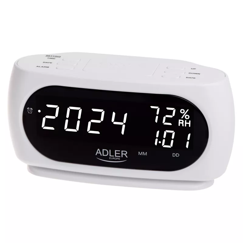 Adler AD 1186W žadintuvas su skaitmeniniu ekranu ir termometru, juodas/baltas