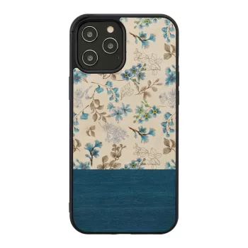 Dėklas iPhone 12 Pro Max man and wood – mėlyna gėlė juodame fone