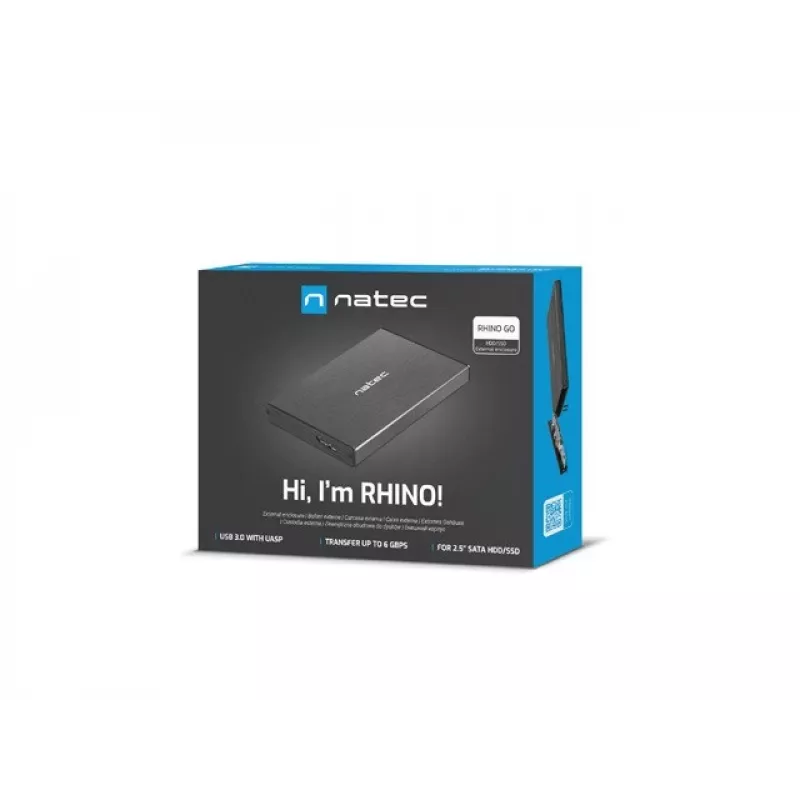 NATEC RHINO GO korpusas USB 3.0 2,5'' SATA HDD/SSD, juodas aliuminis