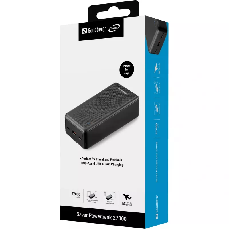 Powerbank Sandberg Saver 27000 mAh Ličio jonų Juoda