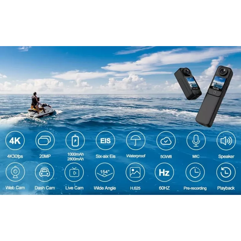 Veiksmo kamera SJCam C300 4K 30 kadrų/s, kompaktiškas vandeniui atsparus dizainas
