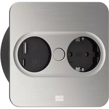 Įleidžiamas kištukinis lizdas Type F + USB A + USB C Bachmann 946.005 Nerūdijantis plienas