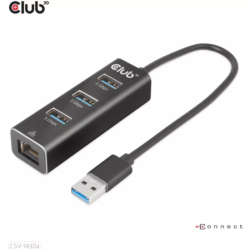 USB šakotuvas CLUB3D USB 3.2 Gen1 Type-A 3 prievadai su Gigabit Ethernet