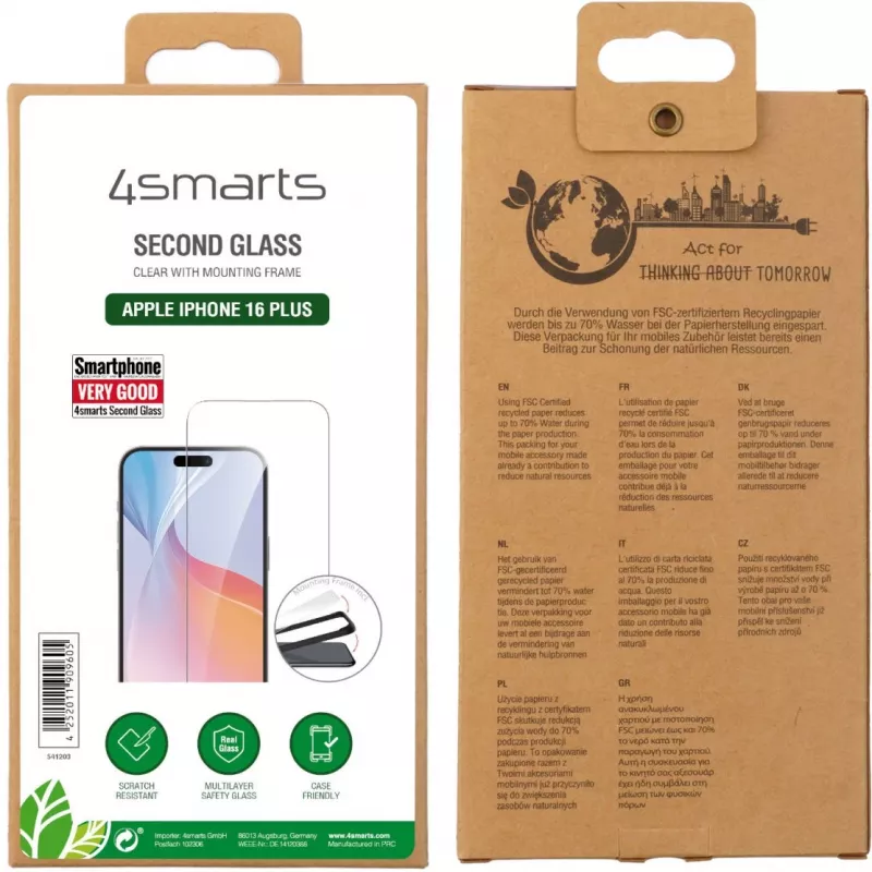 4smarts Second Glass su montavimo rėmeliu, skirta Apple iPhone 16 Plus