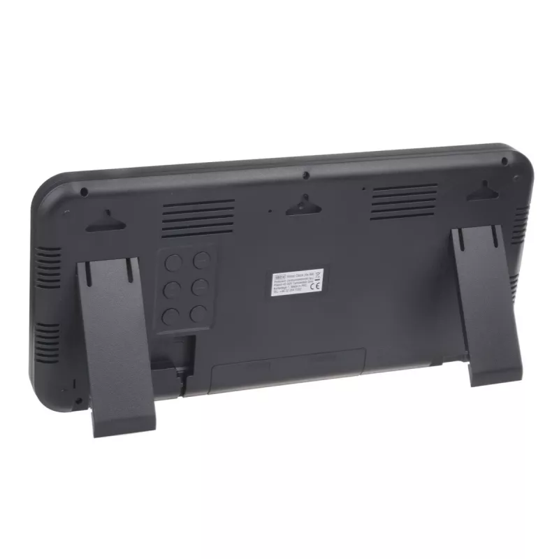 Didelis skaitmeninis laikrodis sieninis / ant stovo su temperatūros jutikliu 37x17 cm LCD ekranas, maitinamas adapteriu ir baterijomis