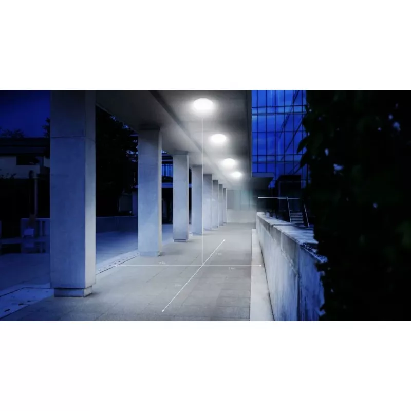 Lubinis šviestuvas Steinel DL Vario Quattro PRO S — apvalus LED šviestuvas 14 W, baltas, 310×69 mm, įmontuotas judesio daviklis