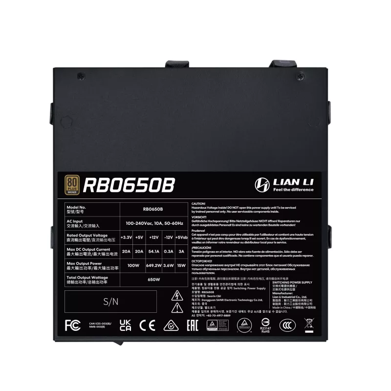 Maitinimo blokas Lian Li RB0650B.B 650 W ATX 24-pin, 80 PLUS Bronze, 135 mm ventiliatorius, juodas