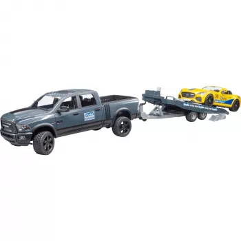BRUDER 2504 žaislinis automobilis Dodge RAM 2500 su priekaba ir roadsteriu