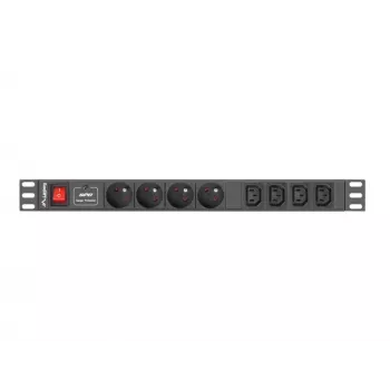 LANBERG PDU-04E04I-0200-BK 1U horizontalus maitinimo skirstytuvas, 4× C13, 16 A, 220–250 V, 2 m