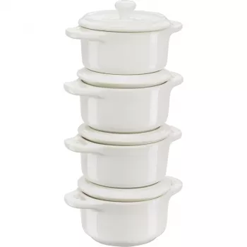 Staub Mini Cocotte rinkinys 4 vnt., apvalus, keramika, dramblio kaulo balta (1009383)